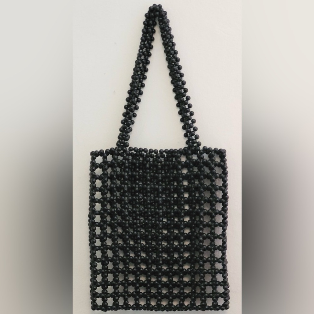 Elegant Black Beaded Tote Bag